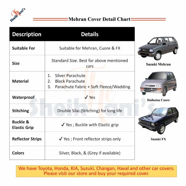 Mehran Cover Suzuki Mehran Top Covers Dust proof Car Covers & Dirt Proof Made from quality fabric to save the car - Image 2