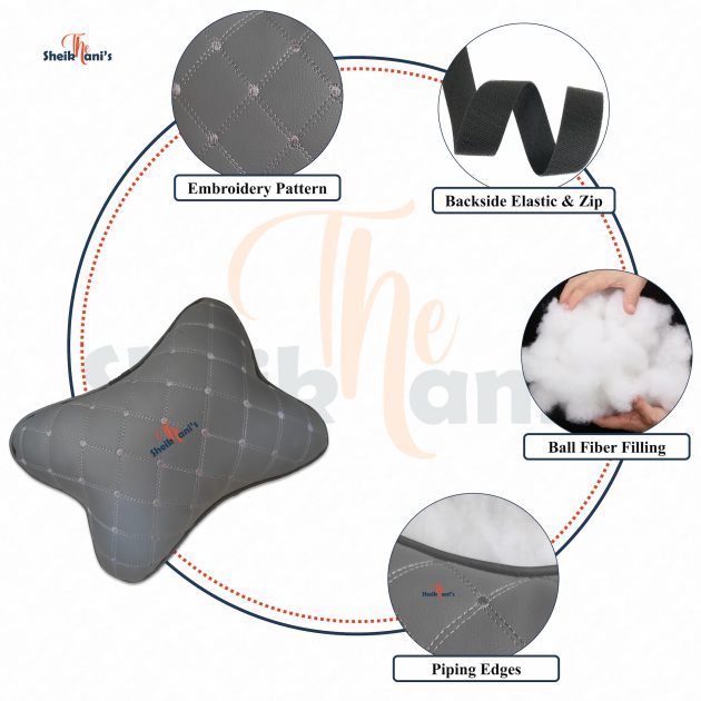 2 Pcs Car Seat Head Neck Rest Cushion / Breathable Auto Head Neck Rest Cushion / Butterfly Neck Rest Cushion / Car Neck Pillow with Ball Fiber Filling / PU Leather with embroidery / Car Headrest - Image 3