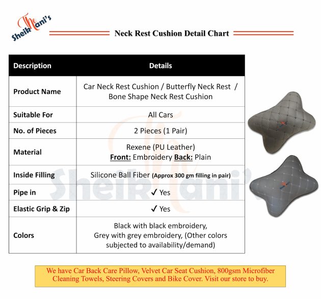 2 Pcs Car Seat Head Neck Rest Cushion / Breathable Auto Head Neck Rest Cushion / Butterfly Neck Rest Cushion / Car Neck Pillow with Ball Fiber Filling / PU Leather with embroidery / Car Headrest - Image 4