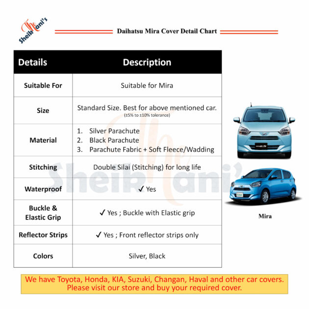 Daihatsu Mira Cover - Mira Top Covers - Dust proof Car Covers & Dirt Proof Made from quality fabric to save the car - Image 2