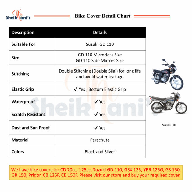 Suzuki GD 110 Cover - Waterproof Bike Cover - Dust Proof and Dirt Proof 110 cover - Protects your bike color from fading - Sun Protection (Copy) - Image 2