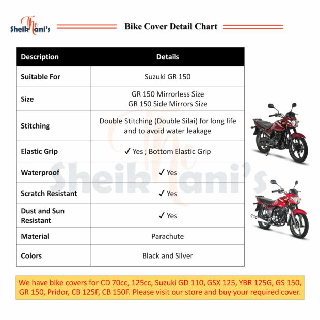 Suzuki GR 150 Cover Suzuki Bike Covers for 150 bike Dust proof Parking Cover and Dirt proof Bike Top Cover Made from quality bike cover fabric to save the bike - Image 2