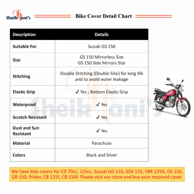 Suzuki GS 150 Cover - Waterproof Bike Cover - Dust Proof and Dirt Proof 150 cover - Protects your bike color from fading - Sun Protection - Image 2