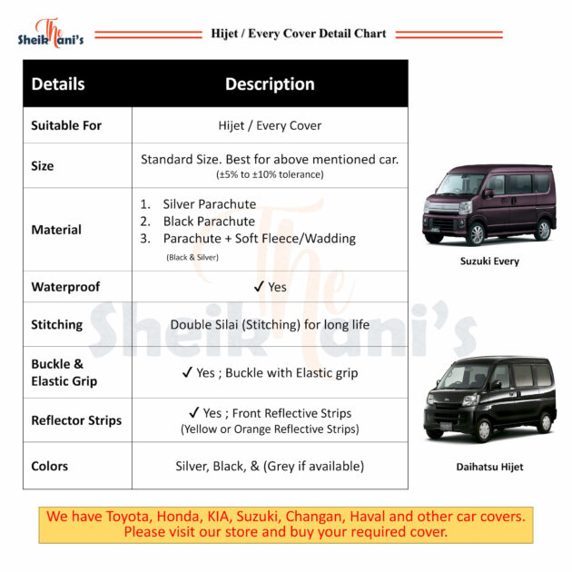 Daihatsu Hijet Cover - Suzuki Every Covers - Dust proof Car Cover & Dirt Proof - Every and Hijet Parking Cover - Made from quality car cover fabric to save the car - Image 2