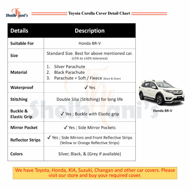 Honda BR-V Cover - Honda Top Covers - Dust proof Car Cover & Dirt Proof - Made from quality car cover fabric to save the car - Coated Fabric & Soft Interlining Fabric - Image 2