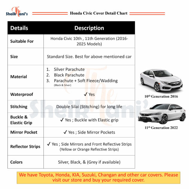 Honda Civic Cover - Honda Top Covers - Dust proof Car Cover & Dirt Proof - Made from quality car cover fabric to save the car - Image 2