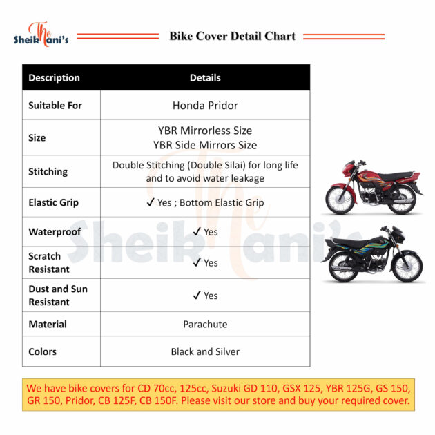 Honda Pridor Cover - Waterproof Bike Cover - Dust Proof and Dirt Proof cover - Protects your bike color from fading - Sun Protection - Image 2