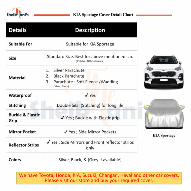 KIA Sportage Cover - KIA Top Covers - Dust proof Car Cover & Dirt Proof - Made from quality car cover fabric to save the car - Image 2
