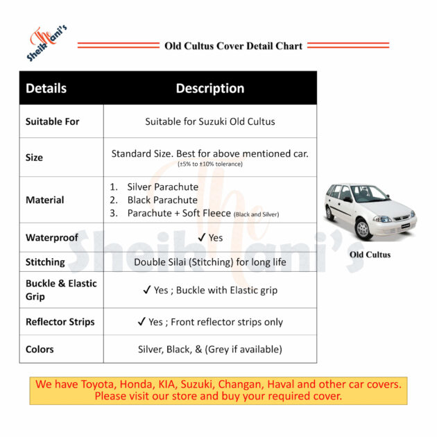 Old Cultus Cover - Suzuki Top Covers - Dust proof Car Covers & Dirt Proof - Made from quality fabric to save the car - Image 2